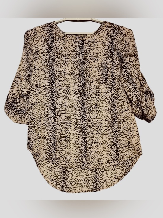 Lily White Tops - Lily White Leopard Print Blouse - Beige/Black